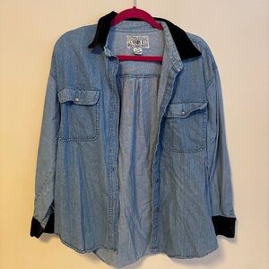 Vision I Long Sleeve Button Down Velvet Collar Cotton Denim Jean Shirt Size M